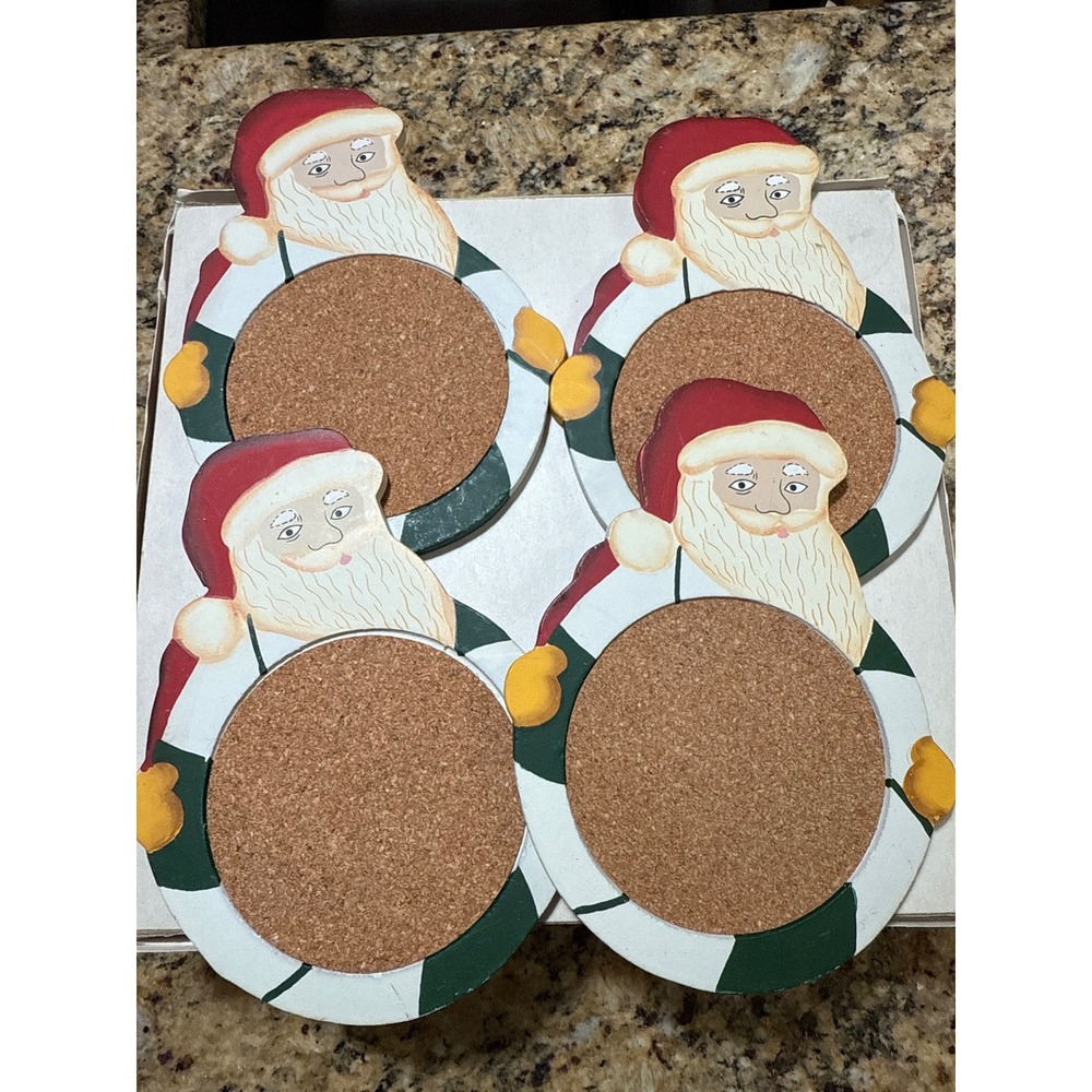 Vintage Santa Claus Christmas Coasters Set of 4 Holiday Festive Cork Backing